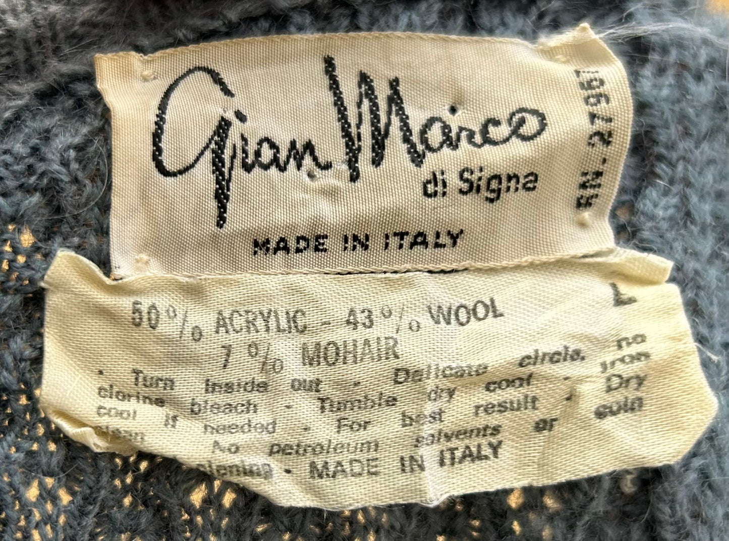 1970s Blue Italian Wool Sweater | Gian Marco US Men's L