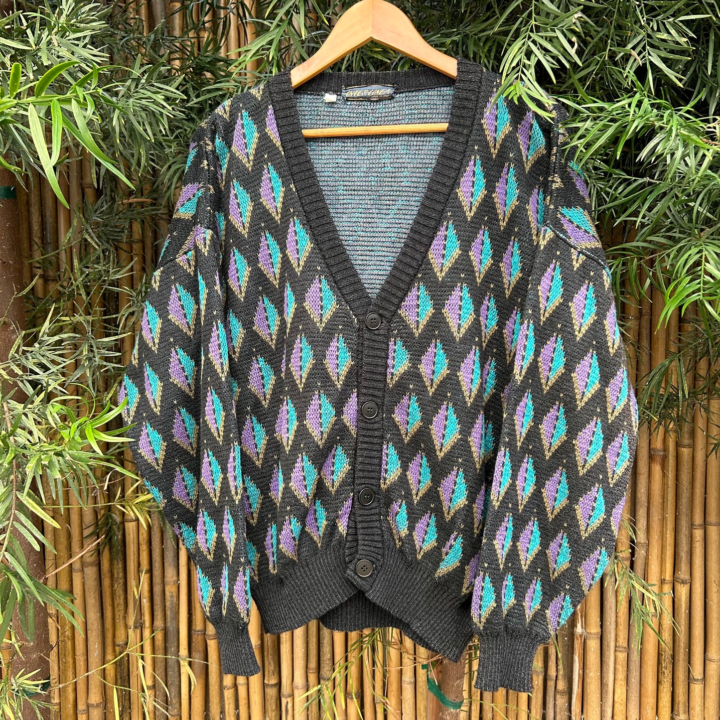 1970s Blue Italian Patterned Cardigan | Interlinea US Men's L