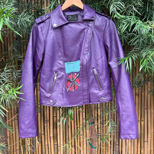 Retro Custom Paint Purple Leather Jacket | Pretty Attitude US Women's S