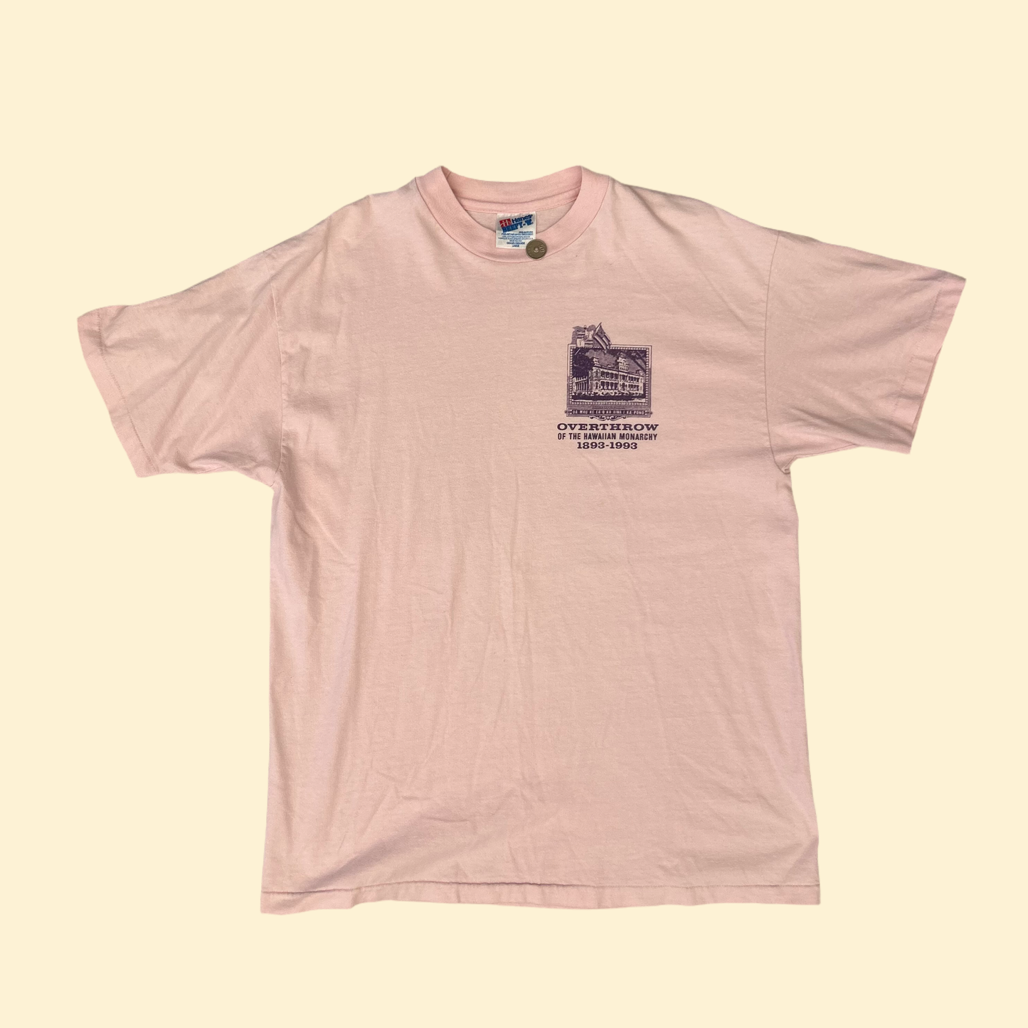 1993 Pink Hawaii Monarchy Tee | Hanes Beefy-T US Men's L