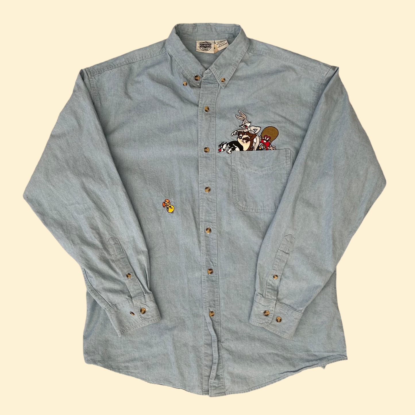 1995 Looney Tunes Denim Button-up | Warner Bros US Men's L