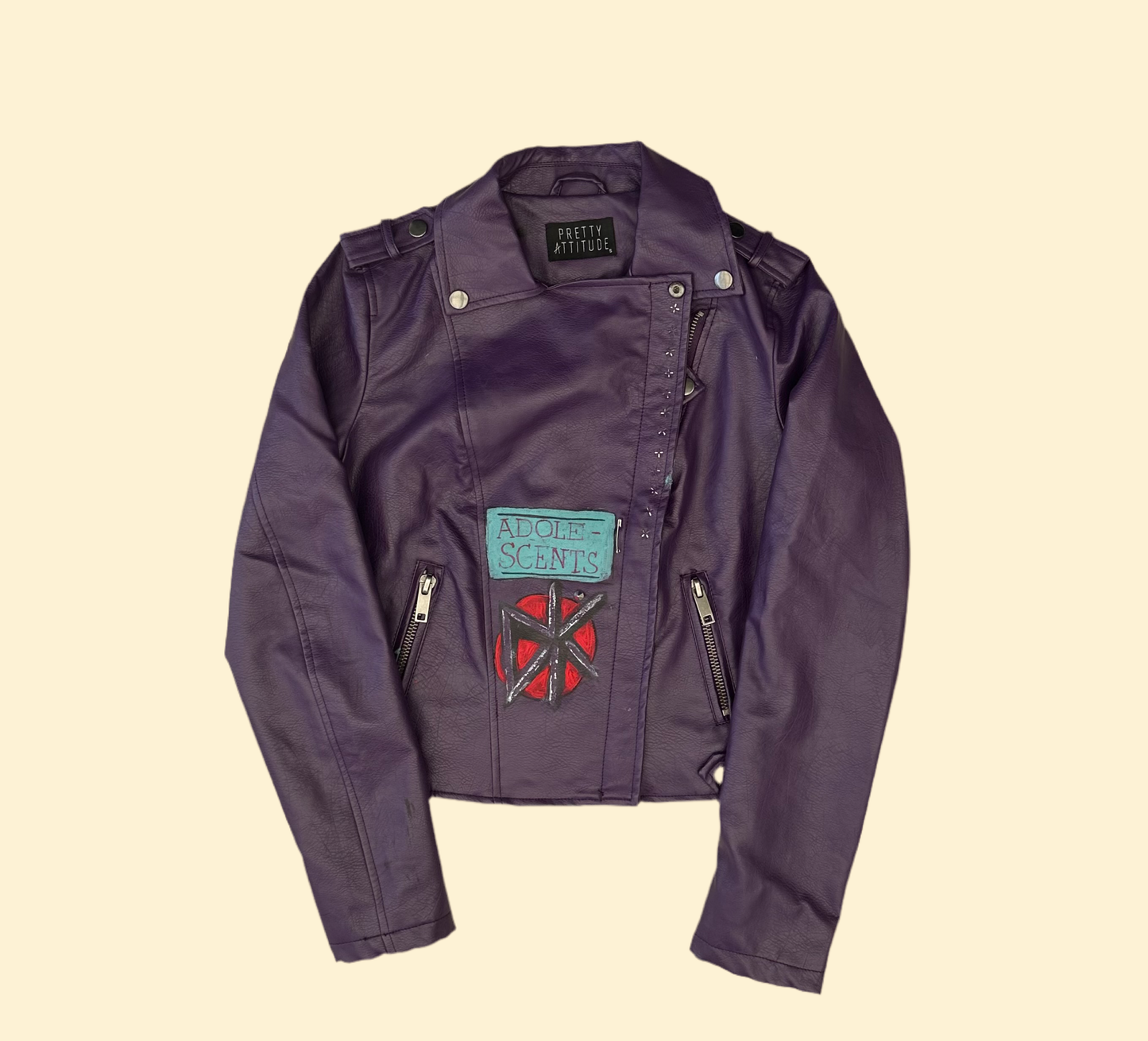 Retro Custom Paint Purple Leather Jacket | Pretty Attitude US Women's S