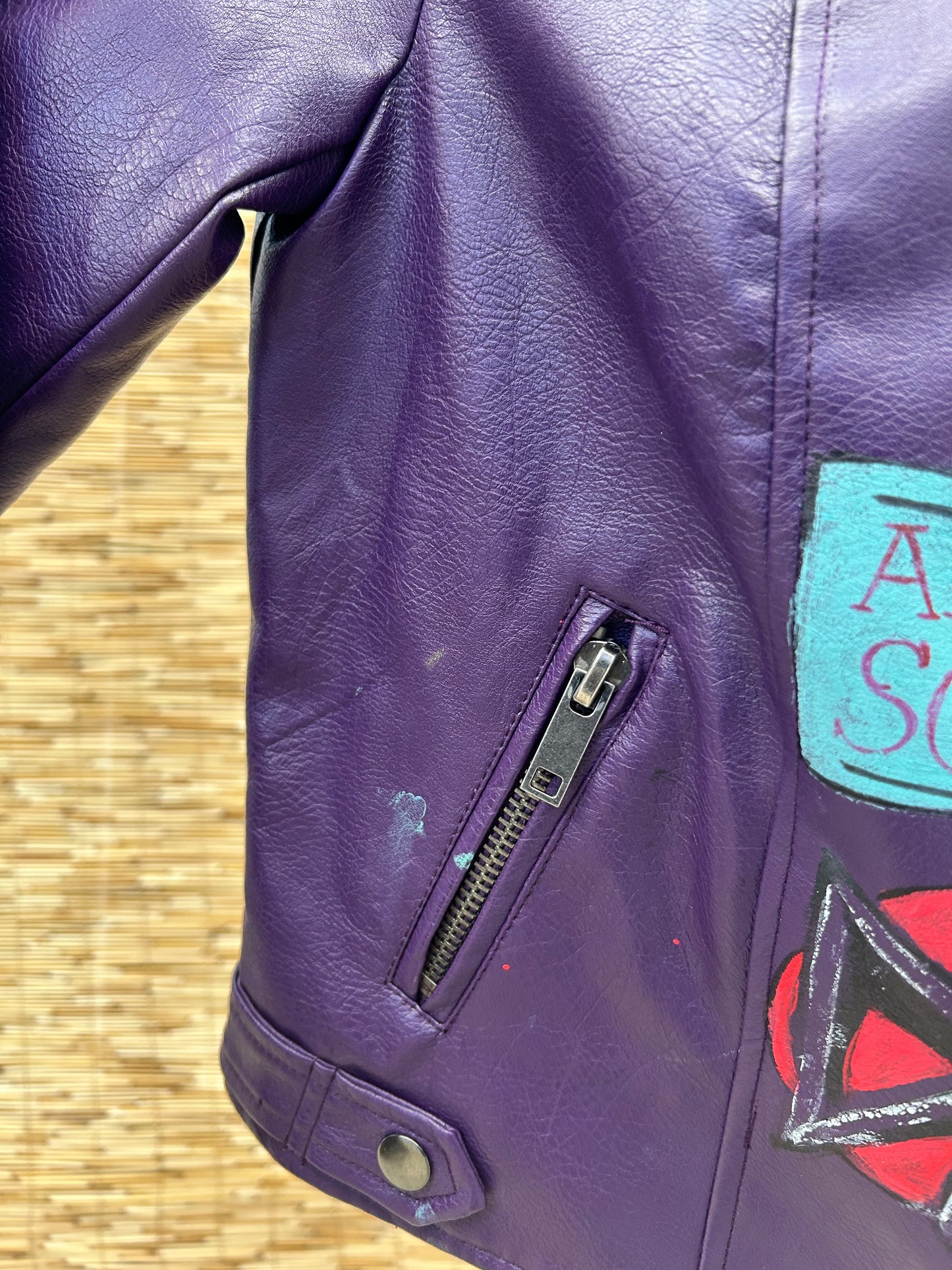 Retro Custom Paint Purple Leather Jacket | Pretty Attitude US Women's S