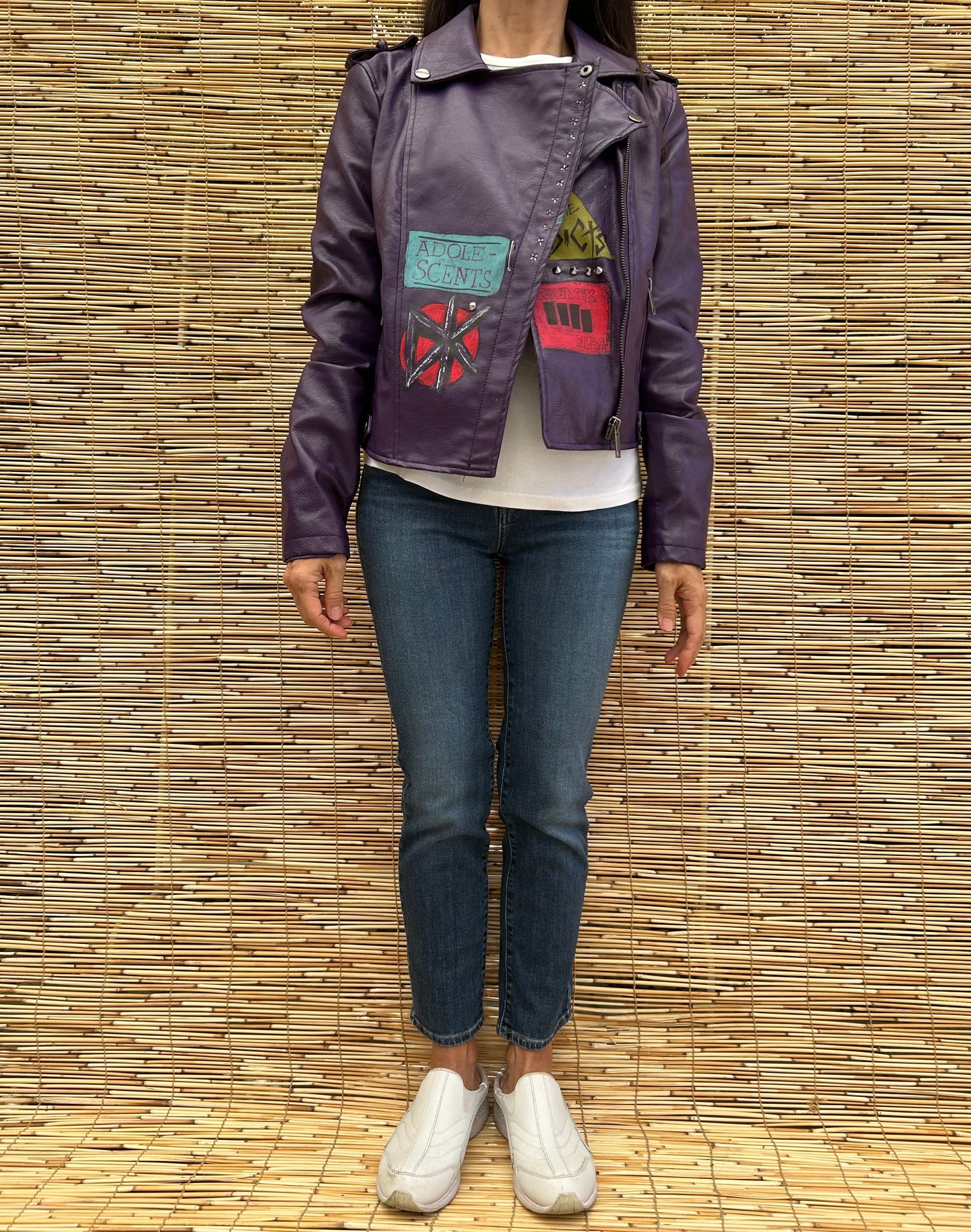 Retro Custom Paint Purple Leather Jacket | Pretty Attitude US Women's S