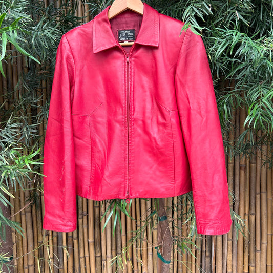 1970s Red Italian Leather Jacket | Vera Pelle Women's 38