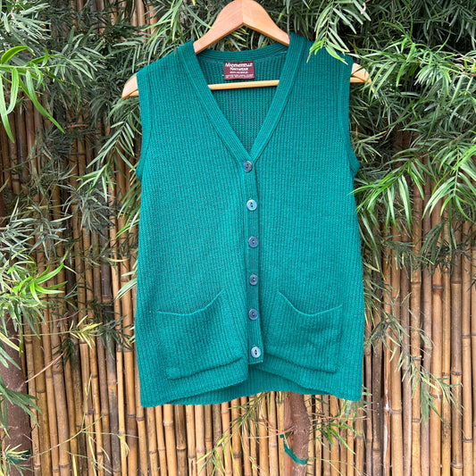 1990s Green Knit Sweater Vest | Mademoiselle Knitwear US Women's L