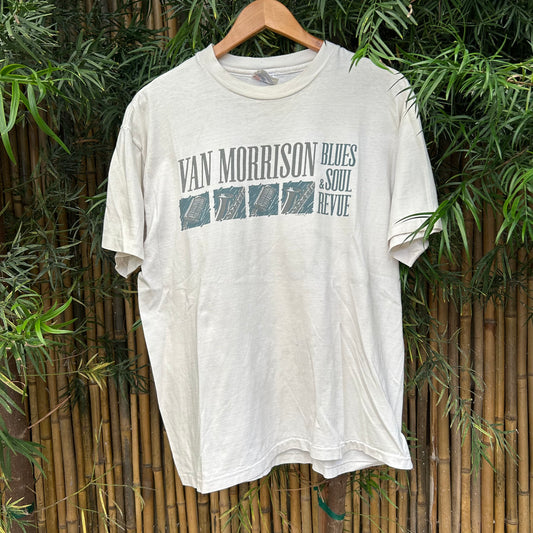 1993 White Van Morrison Tour Tee | Hanes Beefy-T US Men's L