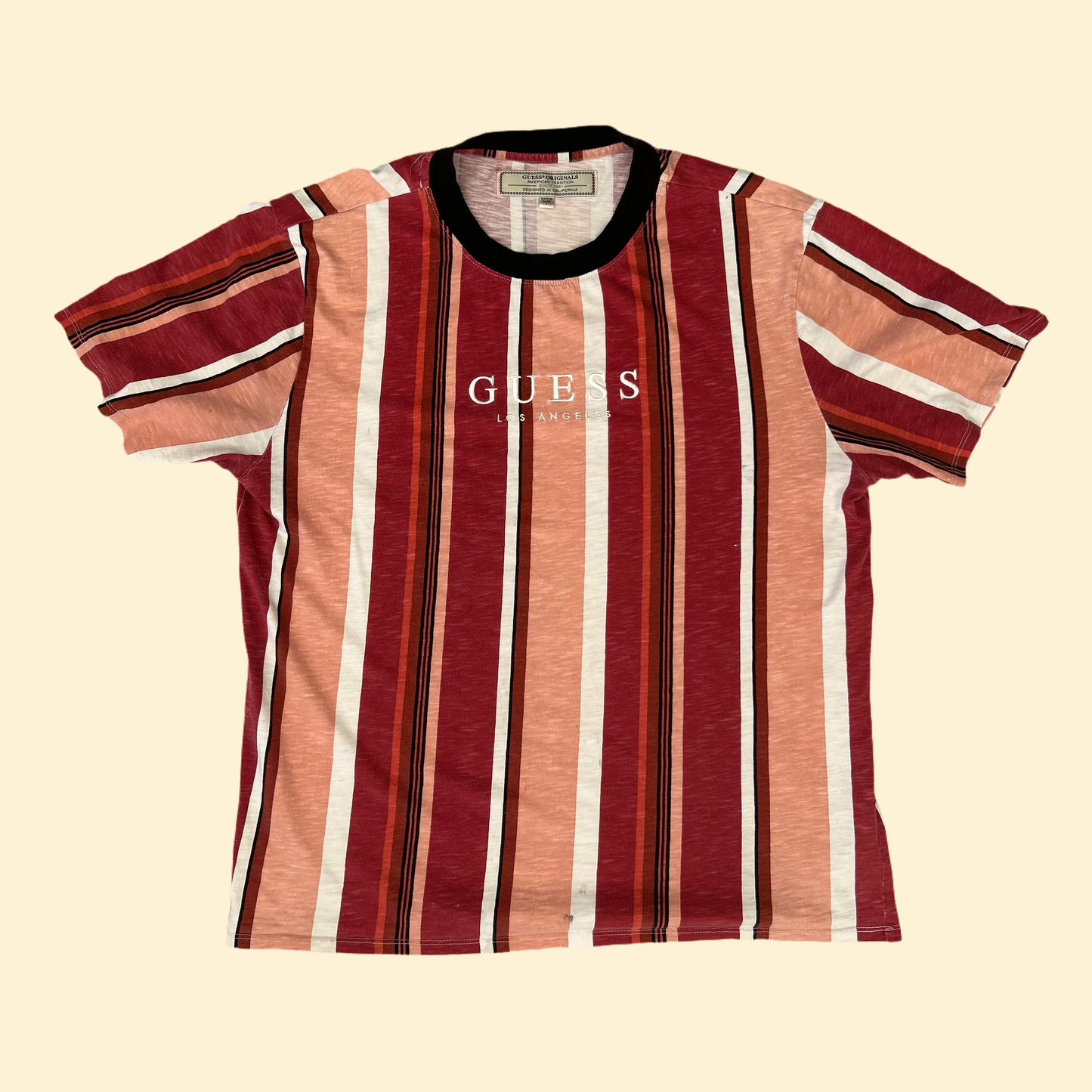 Retro Red GUESS Striped Tee | GUESS US Men's L