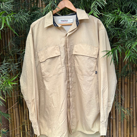 Retro Beige Nautica Long-sleeve Button-up | Nautica Competition US Men's L