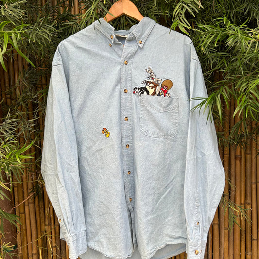 1995 Looney Tunes Denim Button-up | Warner Bros US Men's L