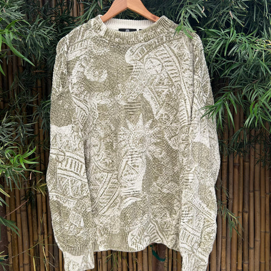 1970s Green Patterned Sweater | Structure US Men's XL