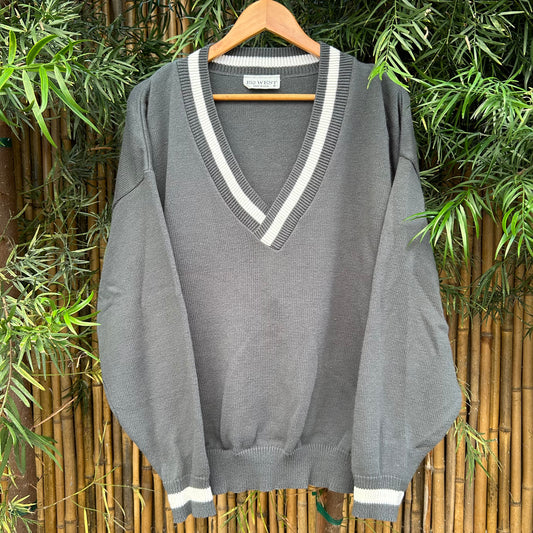 1980s Gray V-neck Sweater | 152 West US Men's L