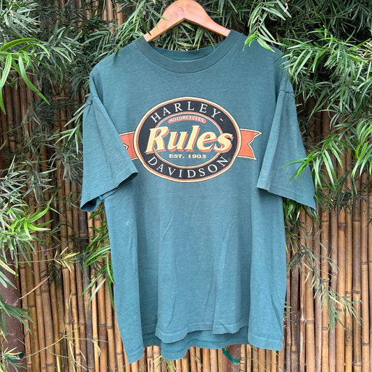 1994 Green Harley Davidson Rules Tee | Holoubek US Men's L